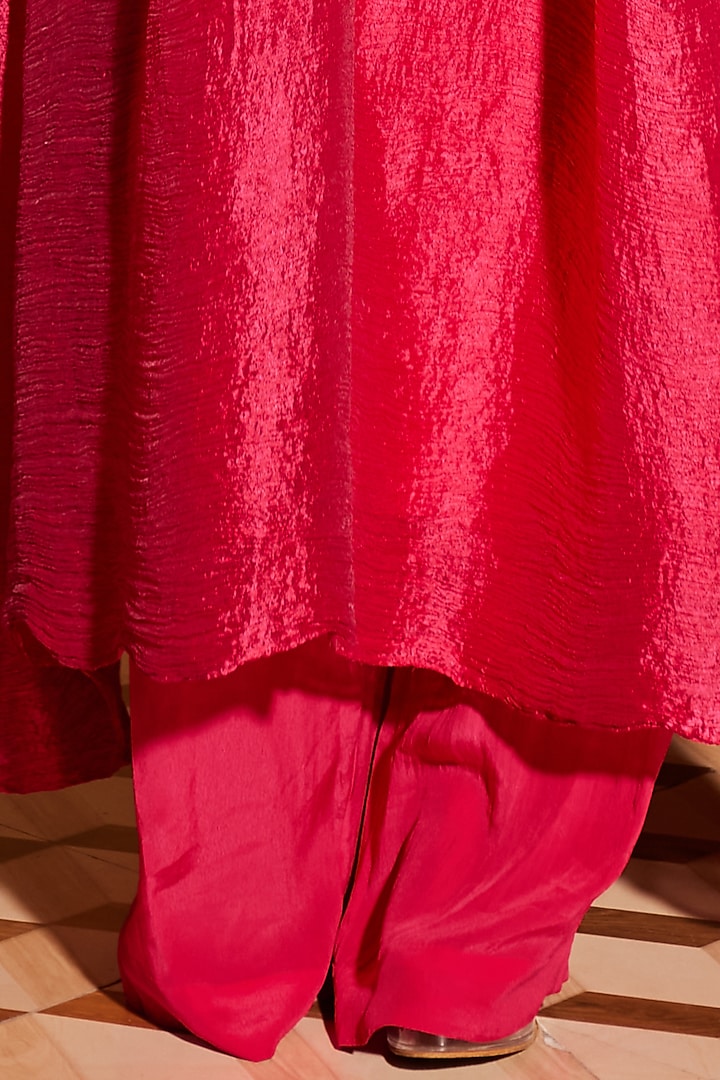 Hot Pink Crinke & Crepe Kaftan Set by Nidhika Shekhar at Pernia's Pop Up Shop