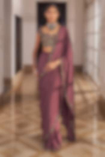 Mouse-Colored Crepe Boota Work Wedding Saree Set by Nidhika Shekhar at Pernia's Pop Up Shop