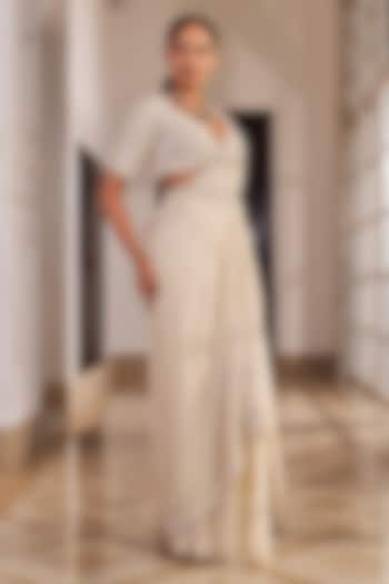 Champagne Foil Georgette Wedding Saree Set by Nidhika Shekhar at Pernia's Pop Up Shop