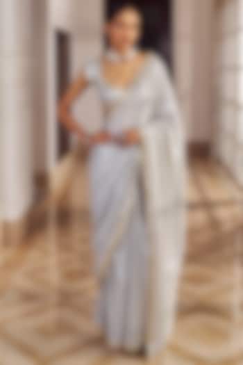 Silver Sequins Fabric Wedding Saree Set by Nidhika Shekhar at Pernia's Pop Up Shop