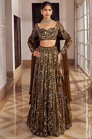Copper Georgette Embroidered Lehenga Set by Nidhika Shekhar