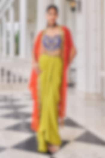 Orange Organza Embroidered Cape Set by Nidhika Shekhar at Pernia's Pop Up Shop