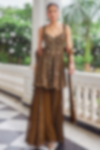 Copper Georgette Bridal Sharara Set by Nidhika Shekhar at Pernia's Pop Up Shop