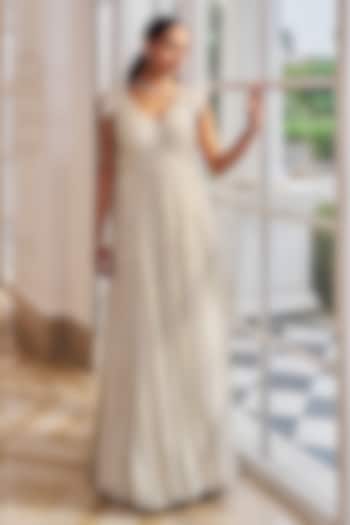 Grey Georgette Pearl Embroidered Wedding Gown by Nidhika Shekhar at Pernia's Pop Up Shop