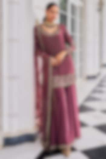 Mouse Colored Crepe Wedding Sharara Set by Nidhika Shekhar at Pernia's Pop Up Shop