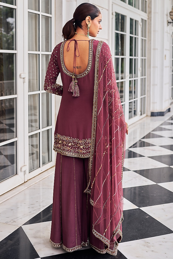 Mouse Colored Crepe Wedding Sharara Set by Nidhika Shekhar at Pernia's Pop Up Shop