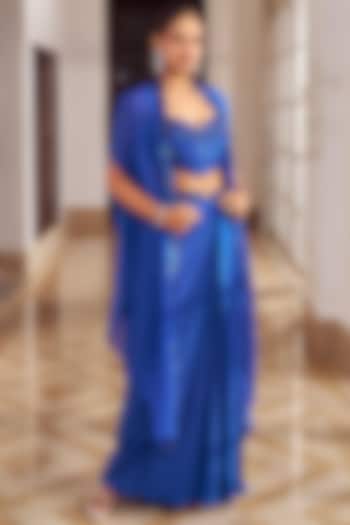 Ink Blue Georgette Cape Set by Nidhika Shekhar at Pernia's Pop Up Shop
