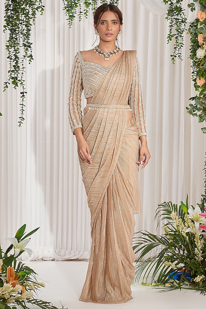Gold color lycra cotton saree shapewear - G3-WSP00030