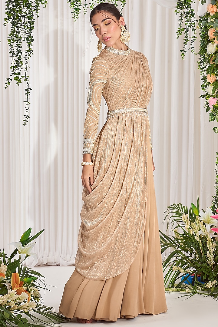 Draped Anarkali Gown In Ivory Color