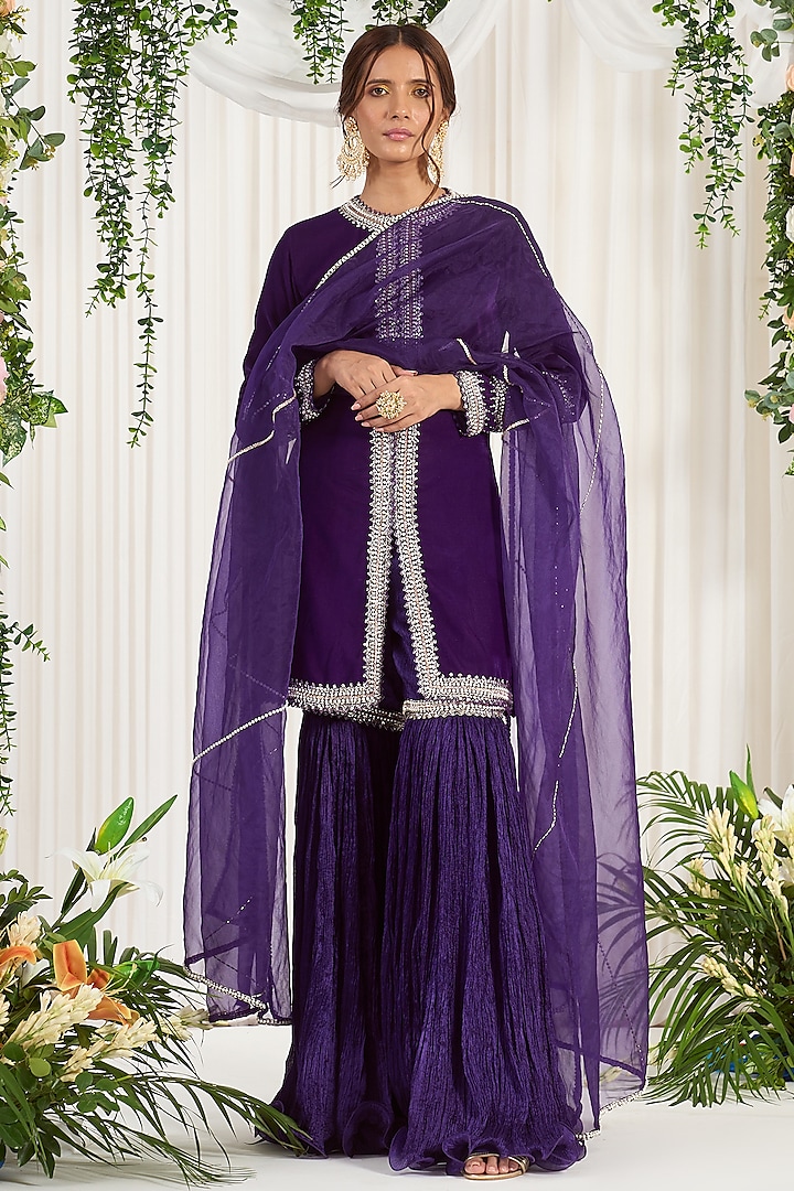 Purple Crinkle Silk Sharara Set by Nidhika Shekhar