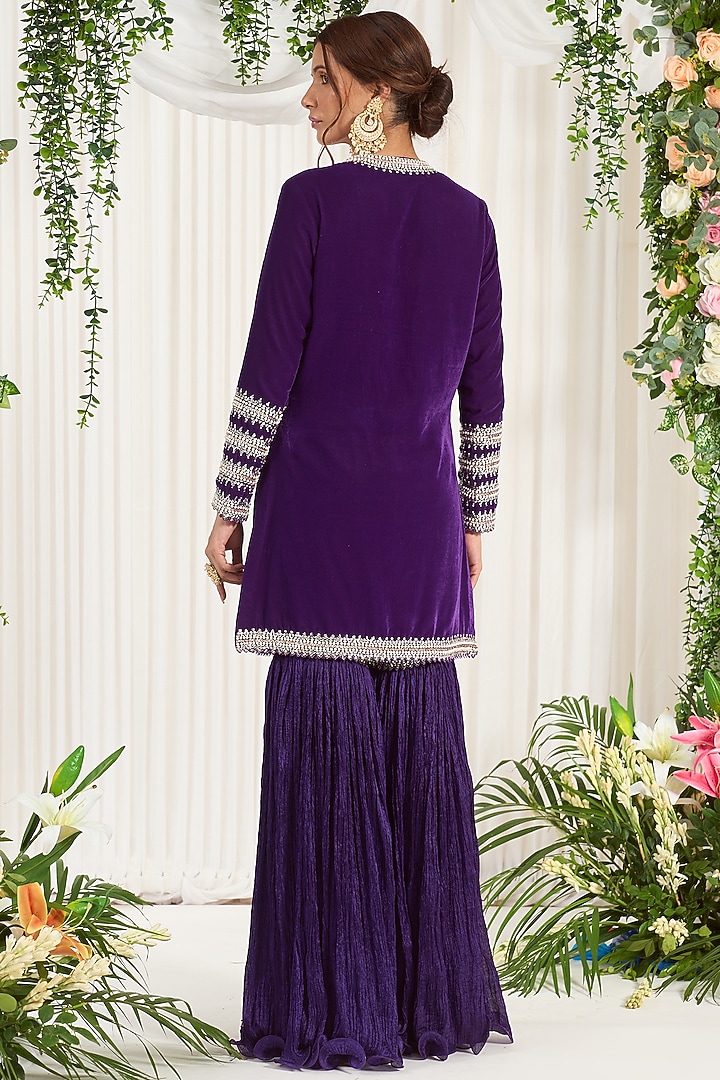 Purple Crinkle Silk Wedding Sharara Set by Nidhika Shekhar at Pernia's Pop Up Shop