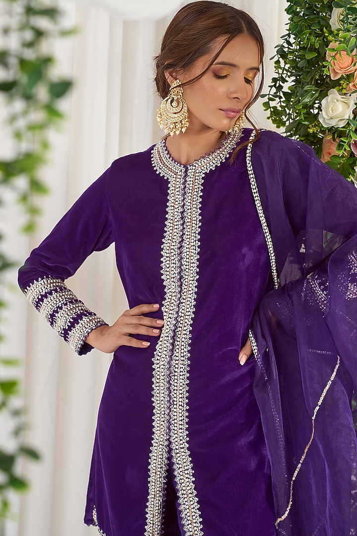 Purple Crinkle Silk Wedding Sharara Set by Nidhika Shekhar at Pernia's Pop Up Shop