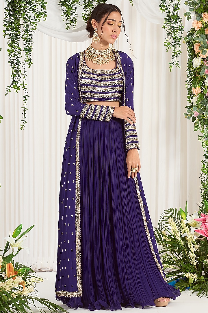 Purple Georgette Wedding Lehenga Set by Nidhika Shekhar at Pernia's Pop Up Shop