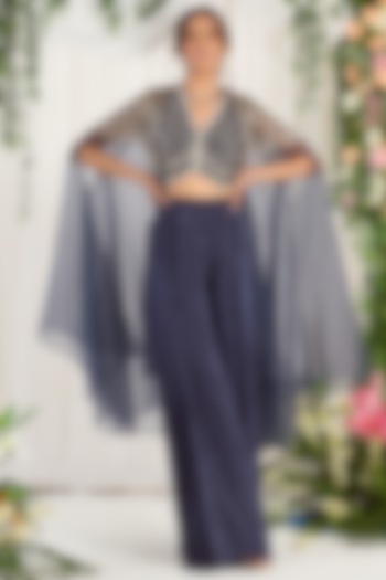 Charcoal Grey Crepe Palazzo Pant Set by Nidhika Shekhar at Pernia's Pop Up Shop