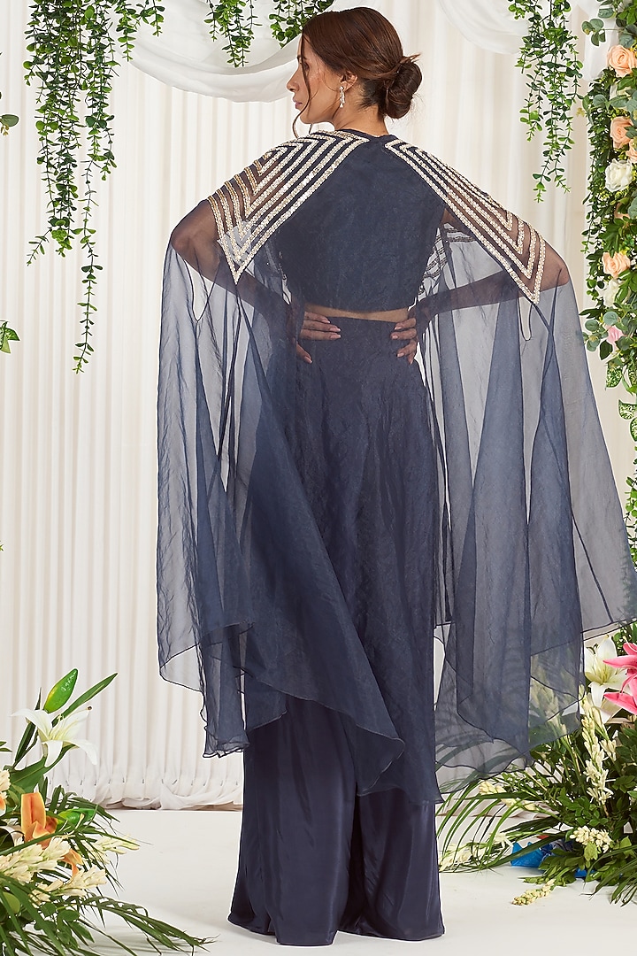 Charcoal Grey Crepe Palazzo Pant Set by Nidhika Shekhar at Pernia's Pop Up Shop