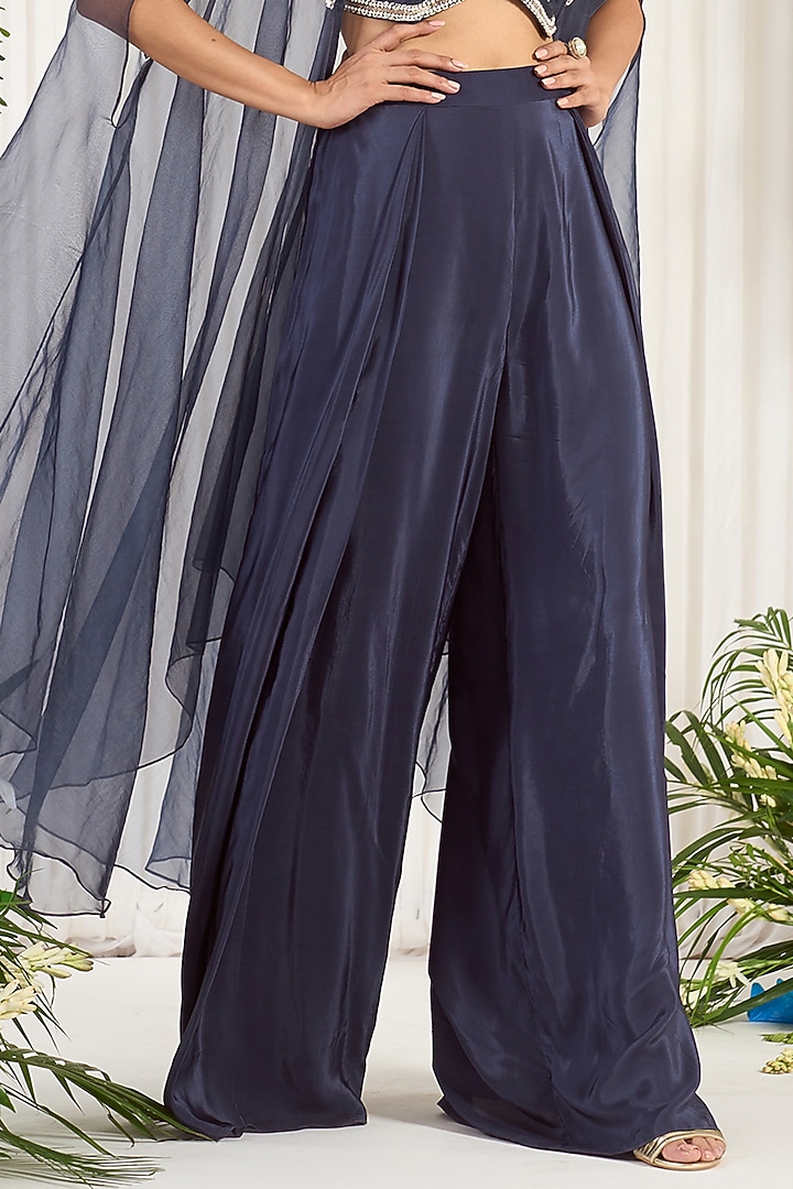Charcoal Grey Crepe Palazzo Pant Set by Nidhika Shekhar at Pernia's Pop Up Shop