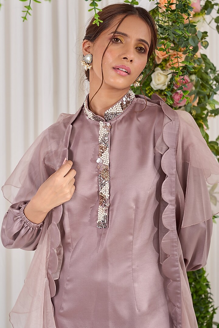 Nude Hand Embroidered Kurta Set by Nidhika Shekhar at Pernia's Pop Up Shop