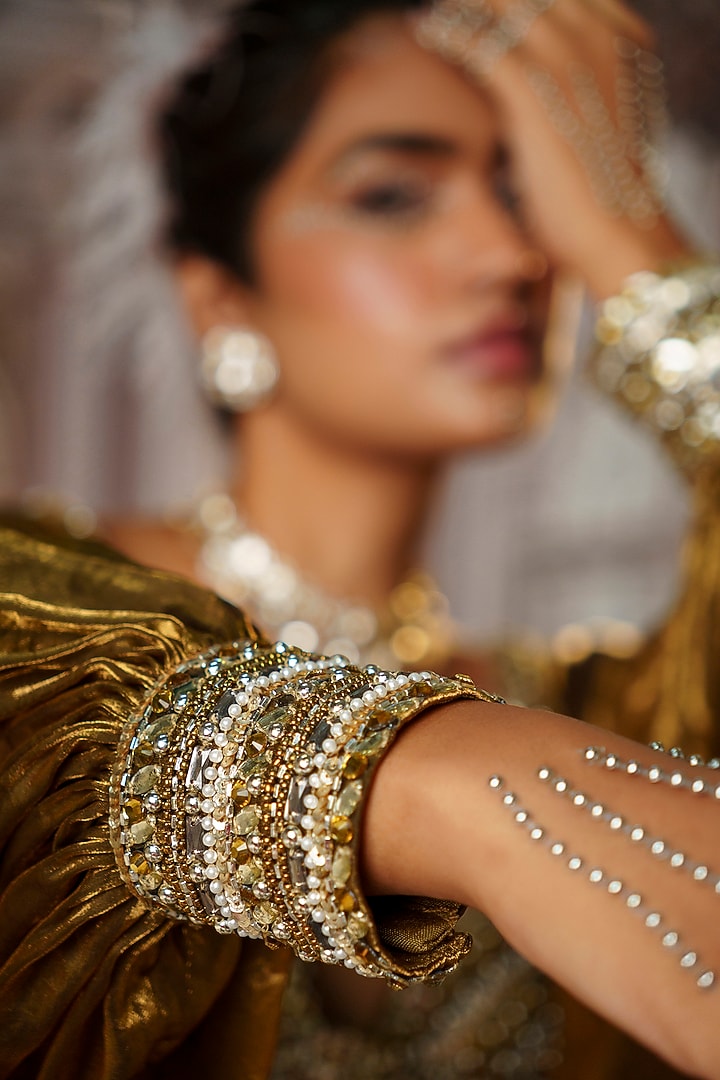 Copper Fendi Organza Embroidered Wedding Saree Set by Nidhika Shekhar at Pernia's Pop Up Shop