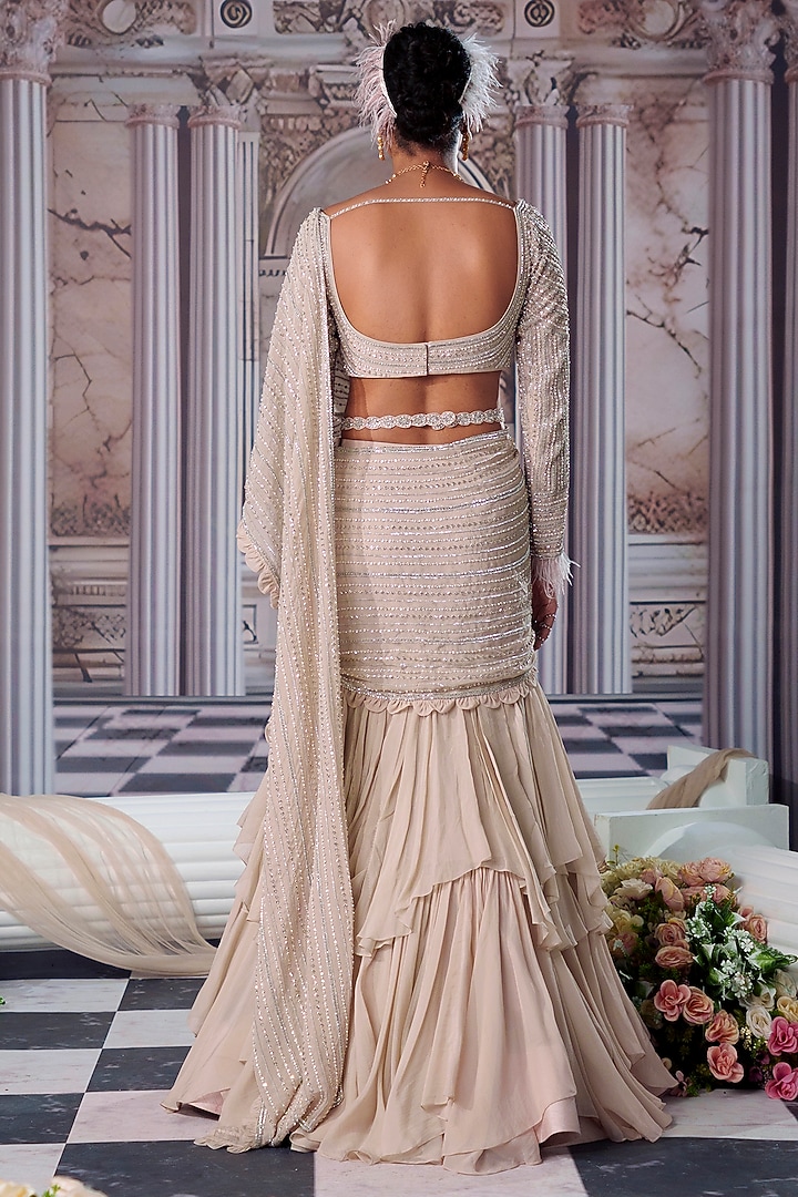 Nude Organza & Net Embroidered Wedding Saree Set by Nidhika Shekhar at Pernia's Pop Up Shop