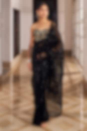 Black Silk & Lycra Wedding Saree Set by Nidhika Shekhar at Pernia's Pop Up Shop