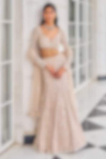 Salmon Pink Georgette Sequins Embroidered Bridal lehenga for 22 Lehenga Set by Nidhika Shekhar at Pernia's Pop Up Shop