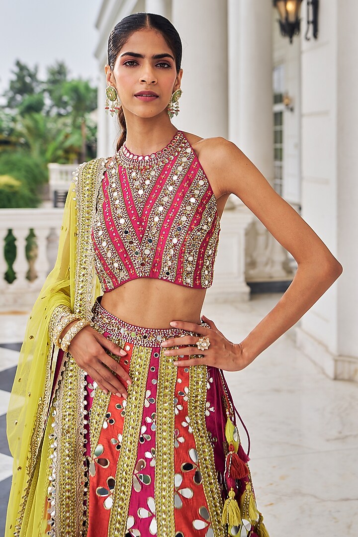 Multi-Colored Silk Sequins Embroidered Bridal Lehenga Set by Nidhika Shekhar at Pernia's Pop Up Shop