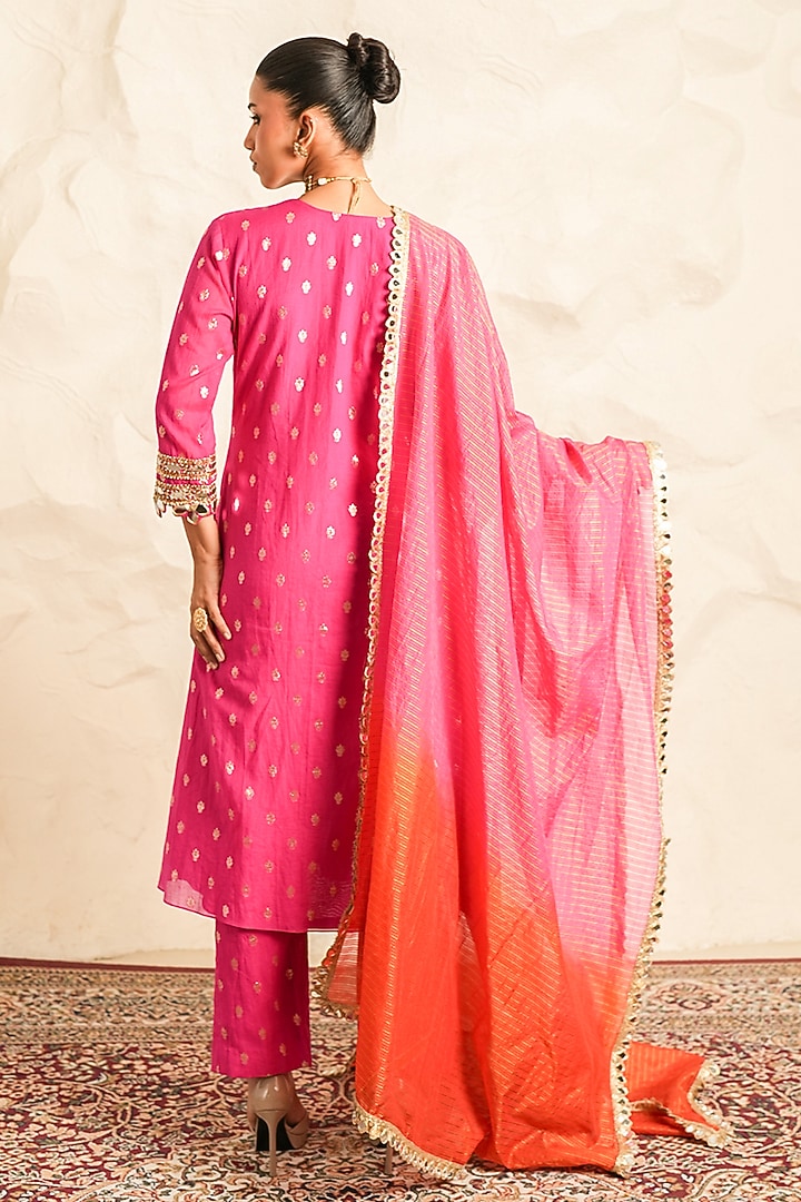 Hot Pink Chanderi Mirror Embroidered Kurta Set by Nidhika Shekhar at Pernia's Pop Up Shop