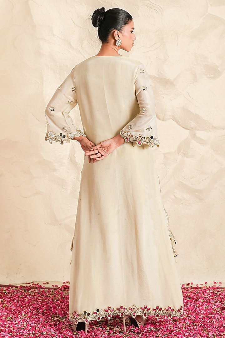 Grey Foil Georgette Mirror Embroidered Kurta Set by Nidhika Shekhar at Pernia's Pop Up Shop
