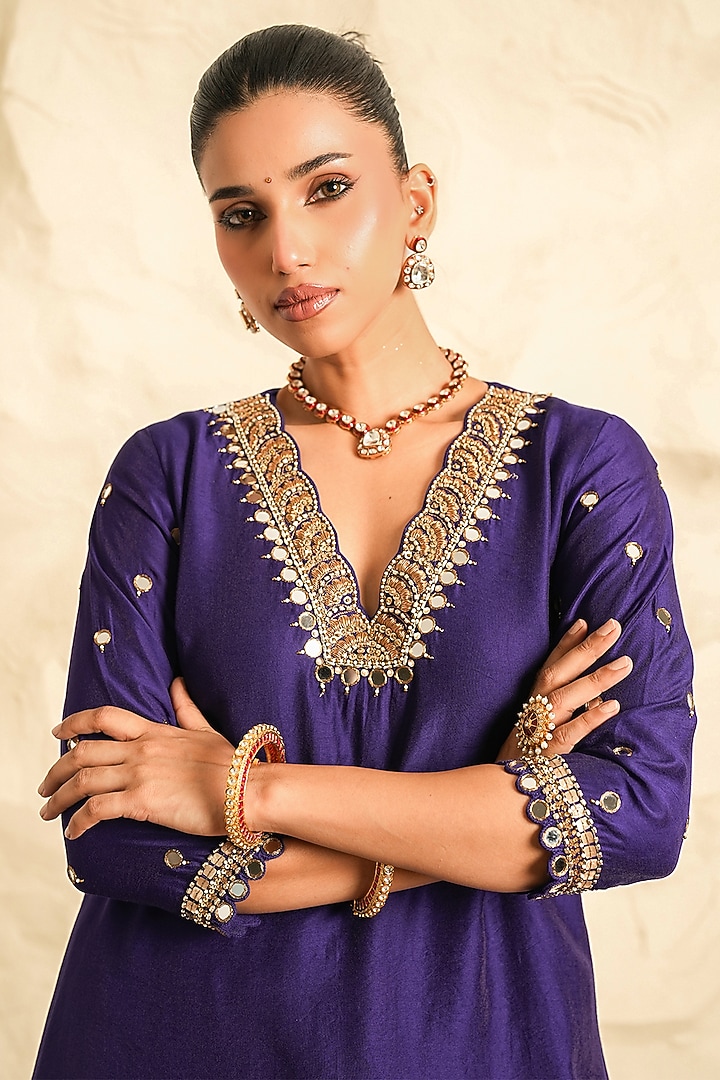 Purple Chanderi Zari Embroidered Kurta Set by Nidhika Shekhar at Pernia's Pop Up Shop