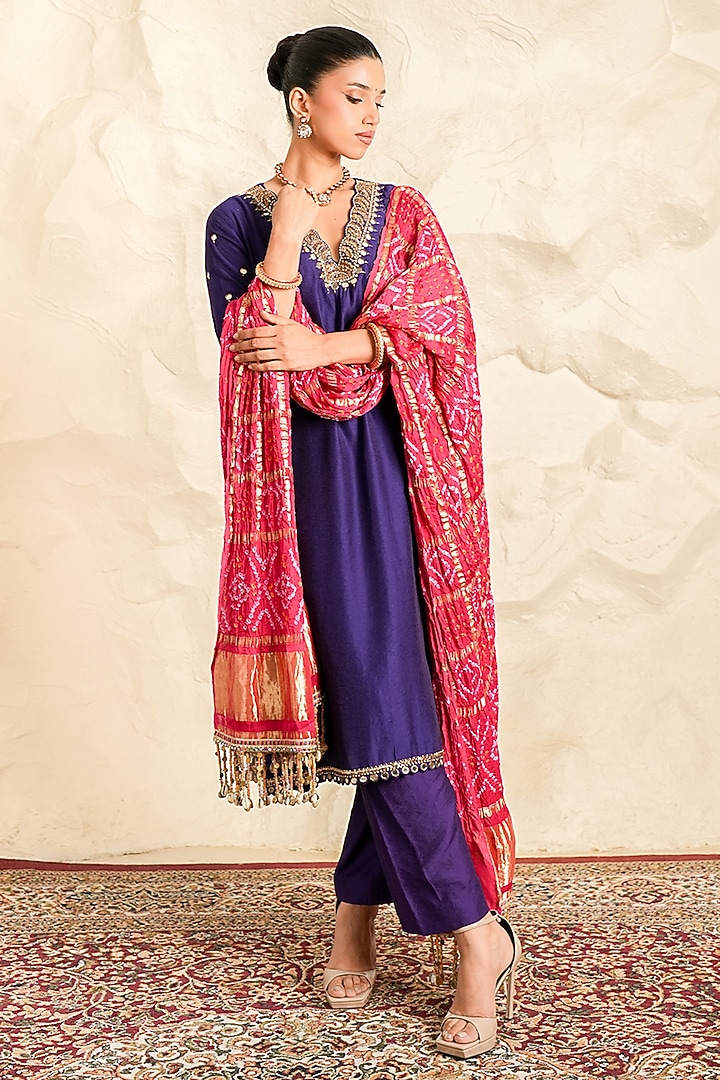 Purple Chanderi Zari Embroidered Kurta Set by Nidhika Shekhar at Pernia's Pop Up Shop