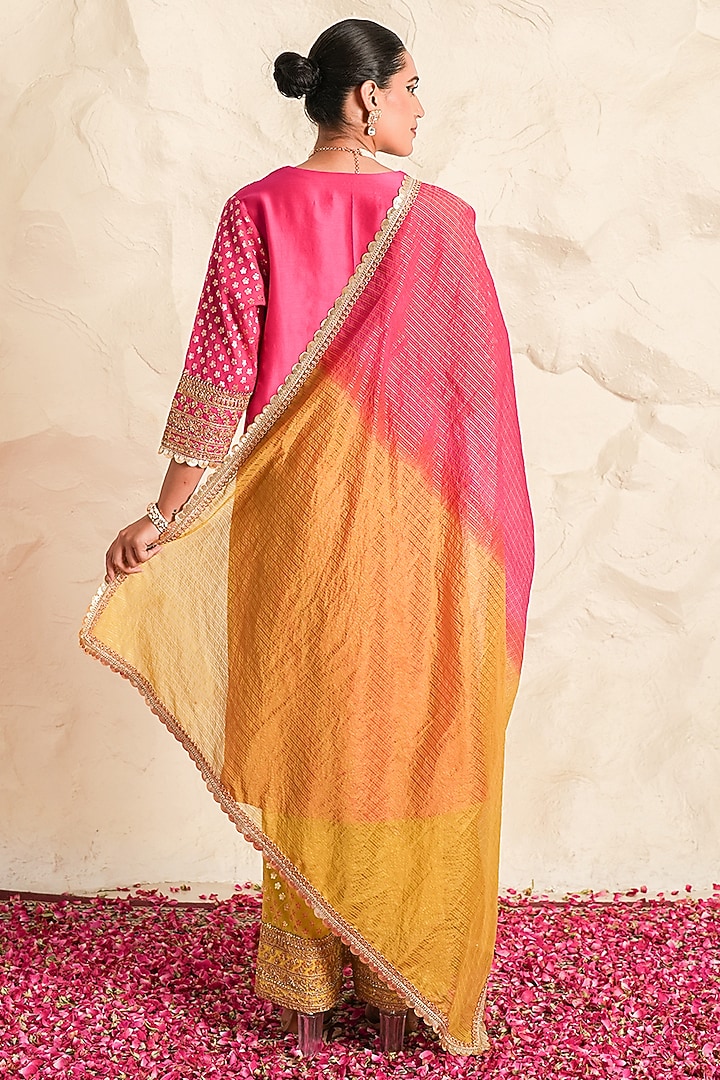 Hot Pink Chanderi Zari Embroidered A-Line Kurta Set by Nidhika Shekhar at Pernia's Pop Up Shop