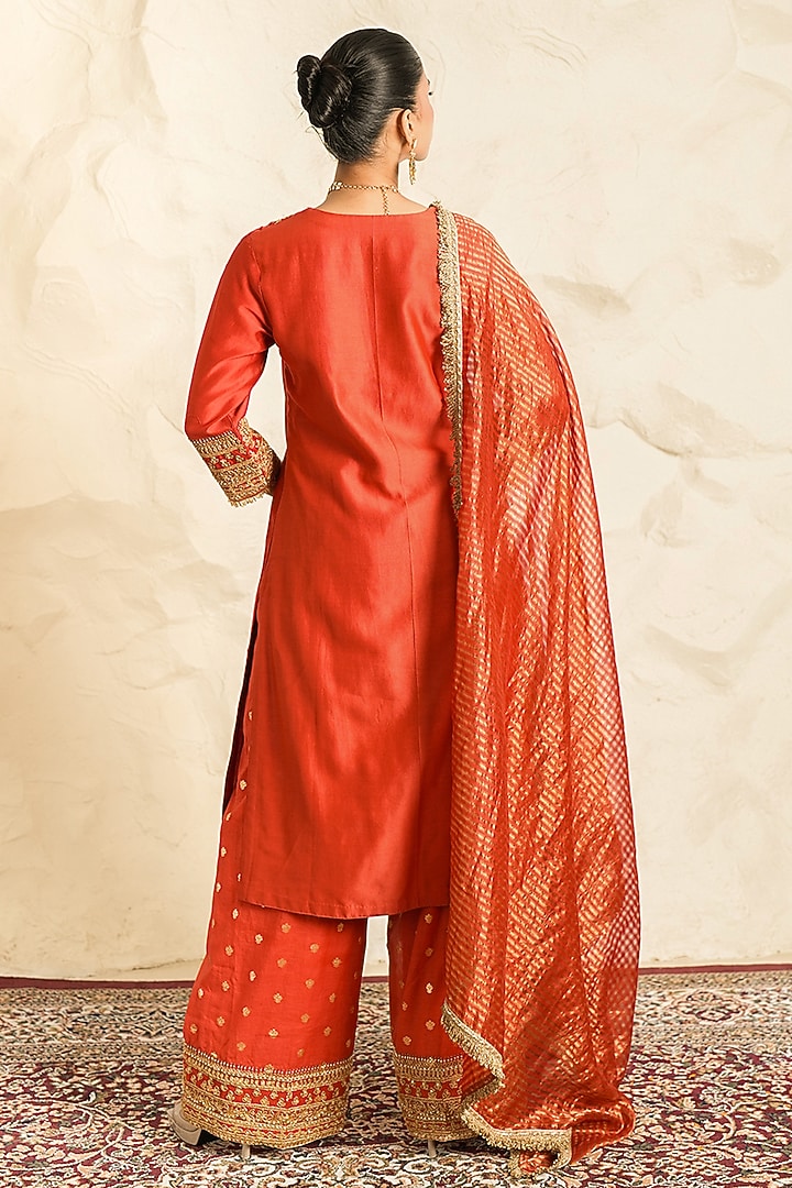 Rust Chanderi Zari Embroidered A-Line Kurta Set by Nidhika Shekhar at Pernia's Pop Up Shop