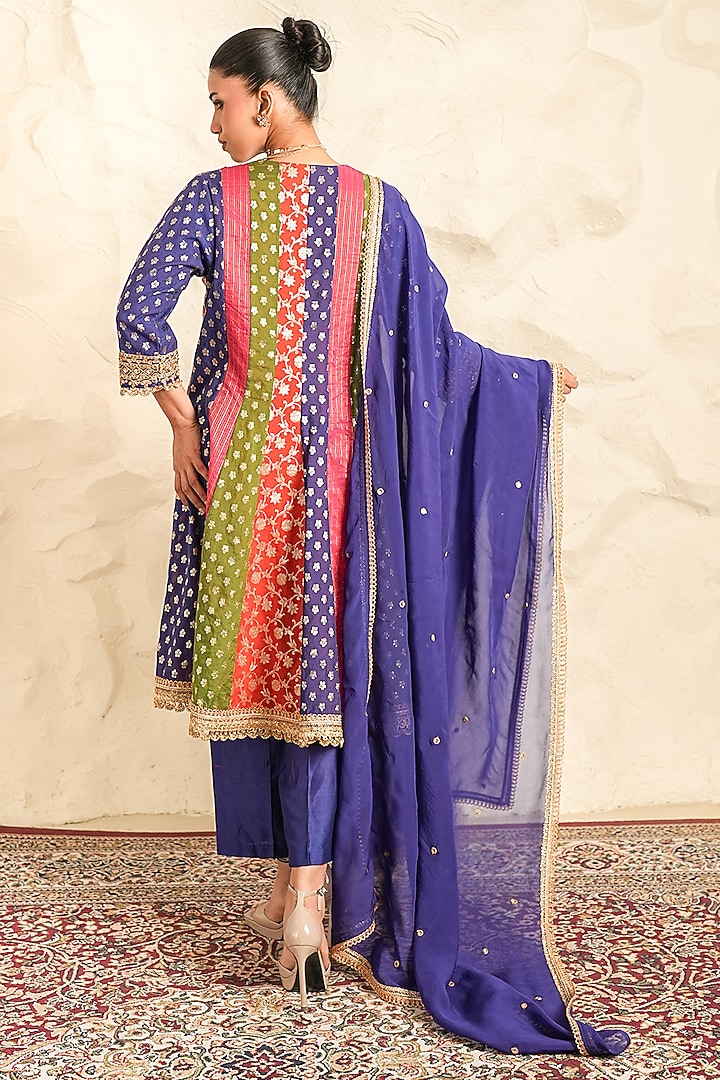 Multi-Coloured Chanderi Embroidered A-Line Kurta Set by Nidhika Shekhar at Pernia's Pop Up Shop