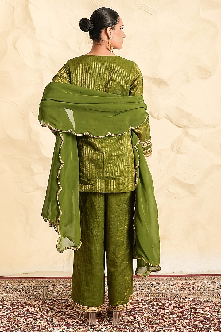 Olive Green Chanderi Zari Embroidered Kurta Set by Nidhika Shekhar at Pernia's Pop Up Shop