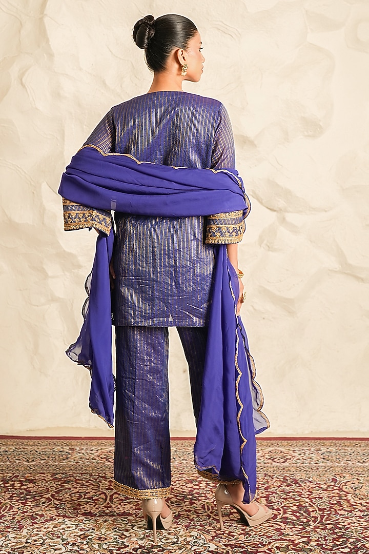 Blue Chanderi Zari Embroidered Kurta Set by Nidhika Shekhar at Pernia's Pop Up Shop