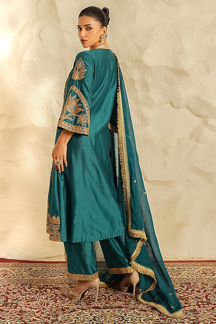 Teal Chanderi Zari Embroidered Kurta Set by Nidhika Shekhar at Pernia's Pop Up Shop