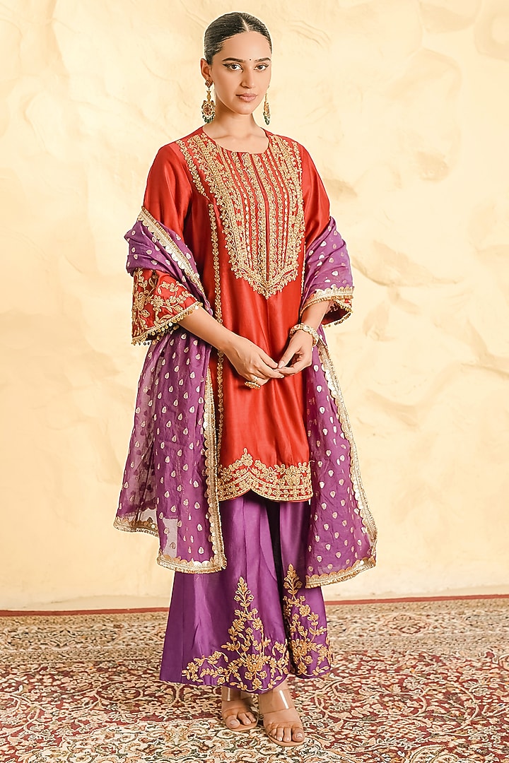 Purple Chanderi Zari Embroidered Wedding Sharara Set by Nidhika Shekhar at Pernia's Pop Up Shop