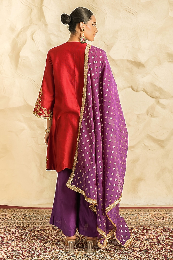 Purple Chanderi Zari Embroidered Wedding Sharara Set by Nidhika Shekhar at Pernia's Pop Up Shop