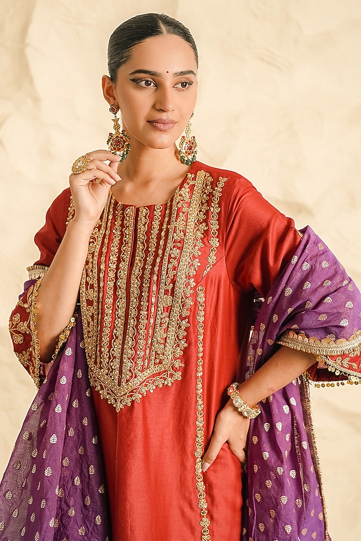 Purple Chanderi Zari Embroidered Wedding Sharara Set by Nidhika Shekhar at Pernia's Pop Up Shop