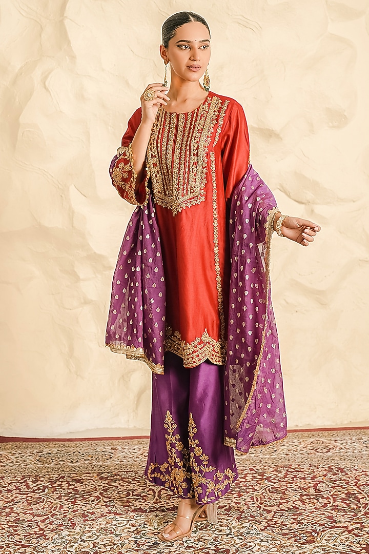 Purple Chanderi Zari Embroidered Wedding Sharara Set by Nidhika Shekhar at Pernia's Pop Up Shop