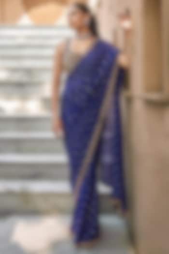 Purple Chiffon Embroidered Wedding Saree Set by Nidhika Shekhar at Pernia's Pop Up Shop