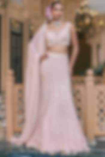 Blush Pink Georgette Couture Bridal Lehenga Set by Nidhika Shekhar at Pernia's Pop Up Shop