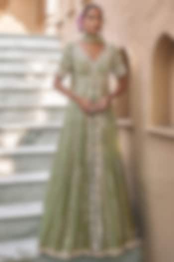 Pista Green Georgette Bridal Anarkali Set by Nidhika Shekhar at Pernia's Pop Up Shop