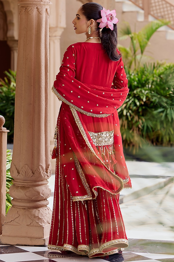 Red Crepe Bridal Sharara Set by Nidhika Shekhar at Pernia's Pop Up Shop