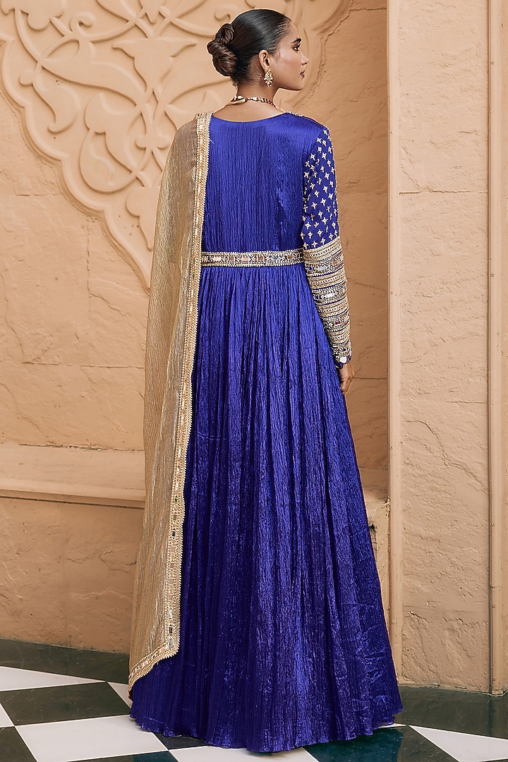 Royal Purple Wrinkle & Tissue Mirror Work Wedding Anarkali Set by Nidhika Shekhar at Pernia's Pop Up Shop