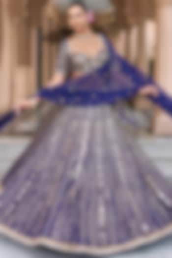 Purple Crepe Mirror Work Couture Bridal Lehenga Set by Nidhika Shekhar at Pernia's Pop Up Shop