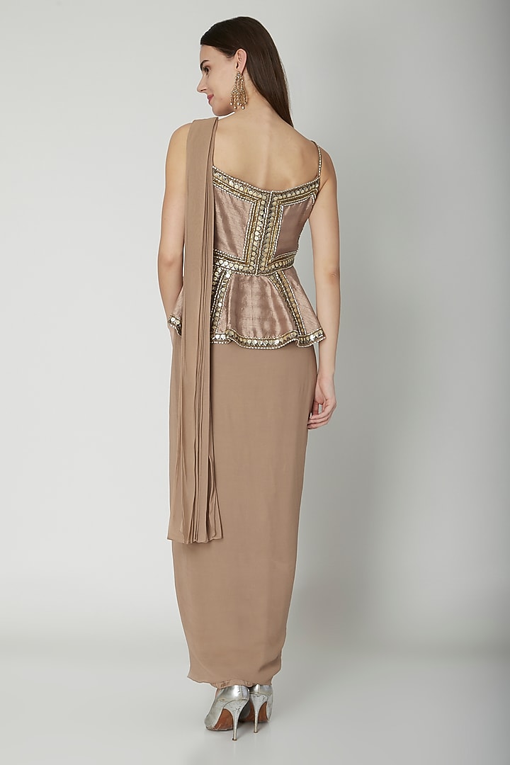 Nude Georgette & Silk Sequins Embroidered Wedding Gown Saree by Nidhika Shekhar at Pernia's Pop Up Shop