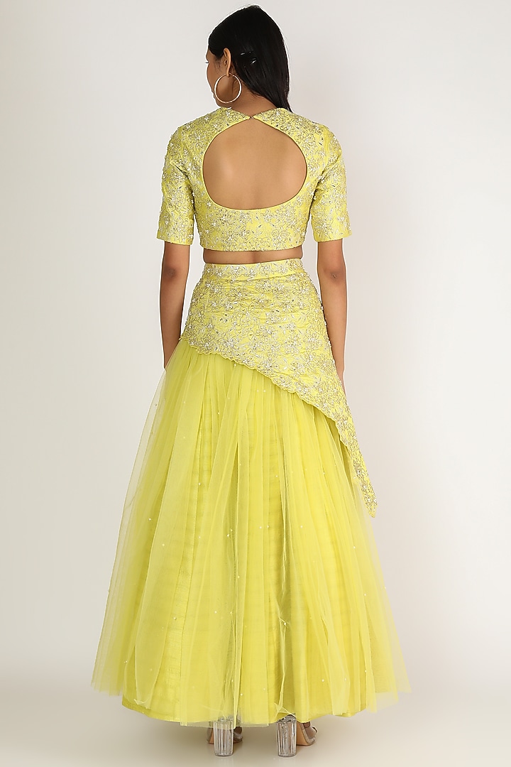 Lime Yellow Embroidered Wedding Lehenga Set by Nidhika Shekhar at Pernia's Pop Up Shop