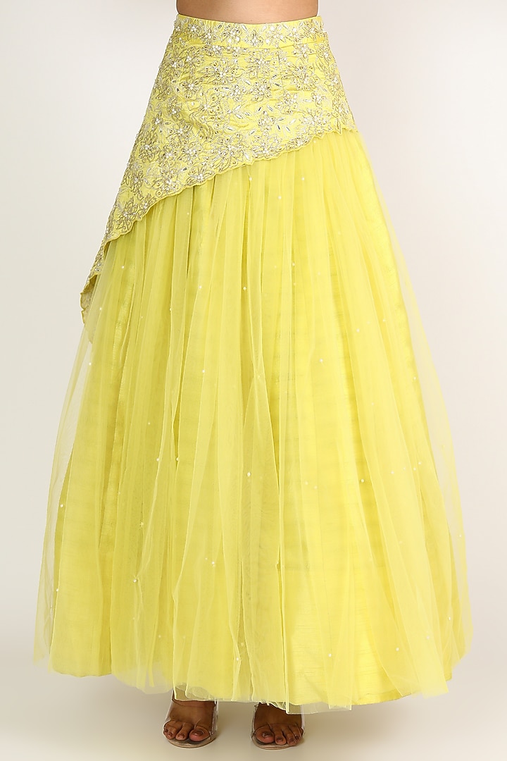 Lime Yellow Embroidered Wedding Lehenga Set by Nidhika Shekhar at Pernia's Pop Up Shop