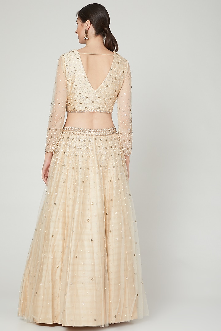 Beige Embroidered Wedding Lehenga Set by Nidhika Shekhar at Pernia's Pop Up Shop